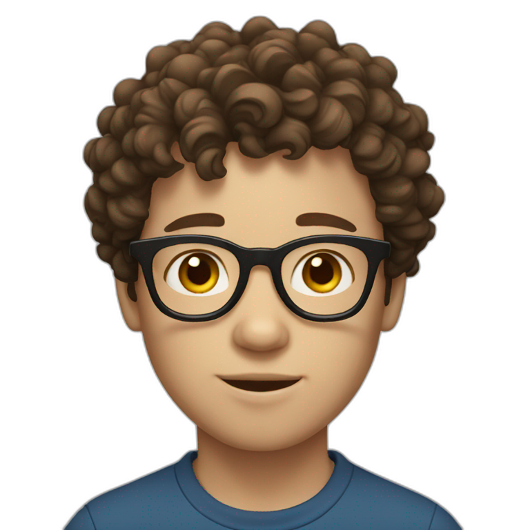 a boy with white skin ,curly brown hair boy, with glasses. emoji