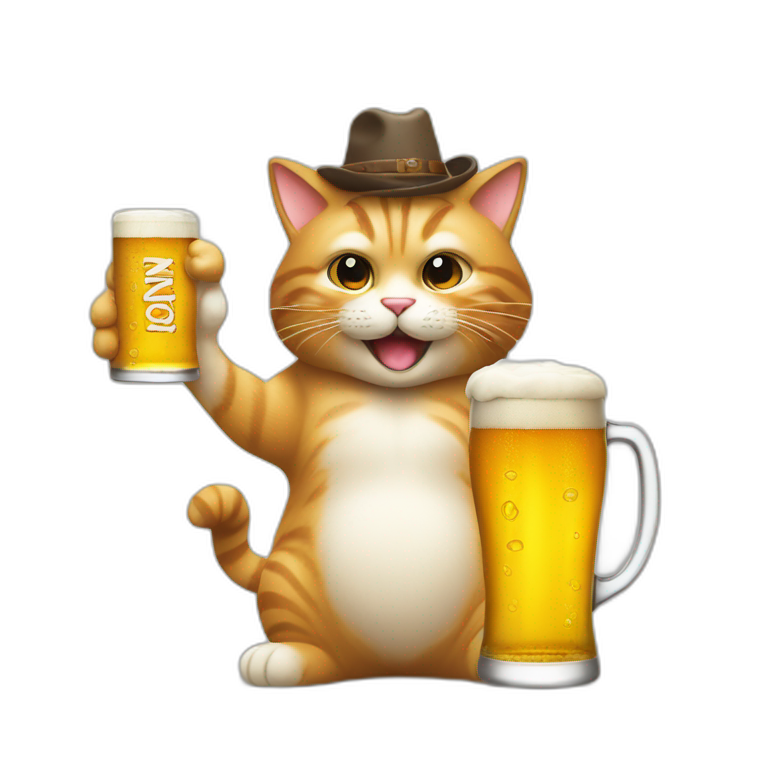 Un chat qui rigole avec une bière emoji