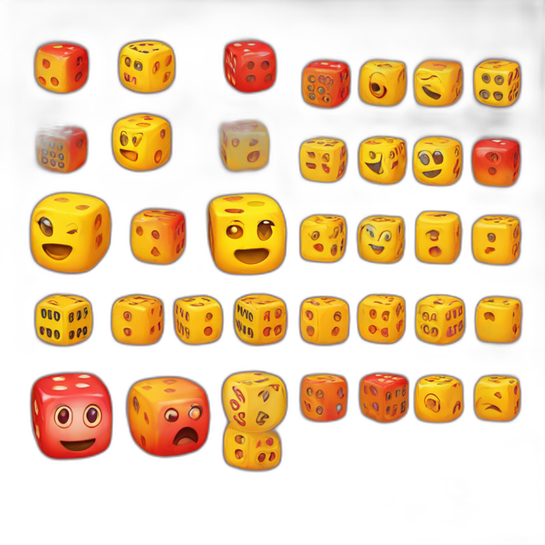20 faces dice red, orange, yellow emoji