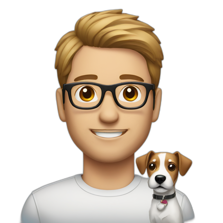 Modern hair cut man with glasses with jack russell terrier dog emoji