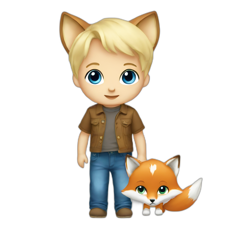 Blond Baby boy blue eyed with fox plush emoji