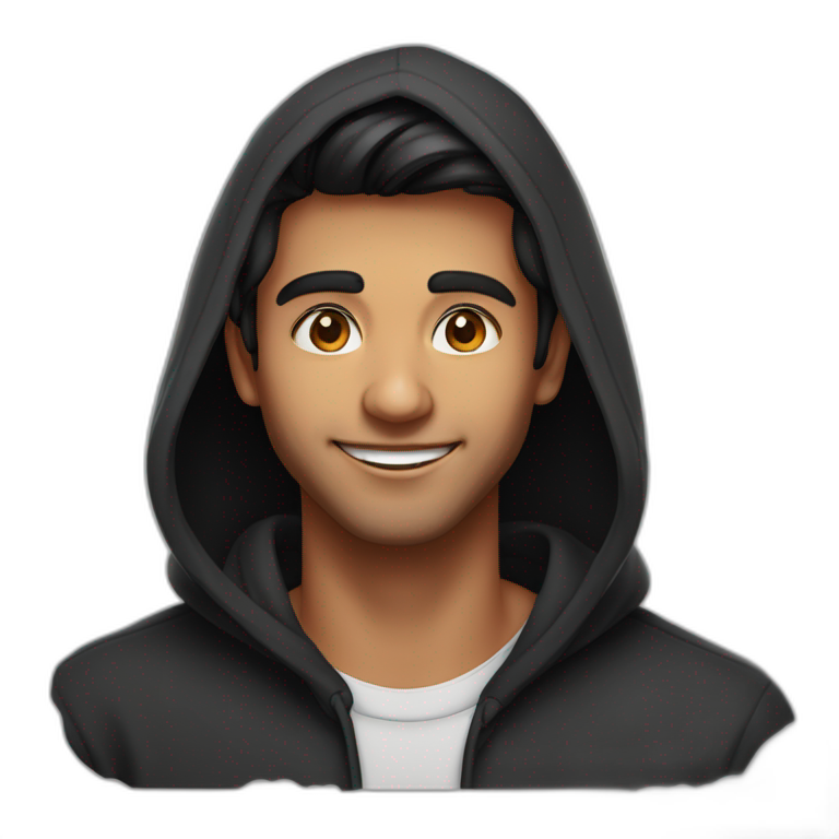 25 year old indian silicon valley creator economy startup founder smiling in a black hoodie with broad shoulders profile photo wearing keyhole  face only emoji