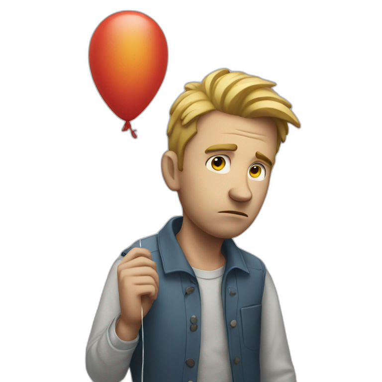 Sad white man holding a balloon emoji