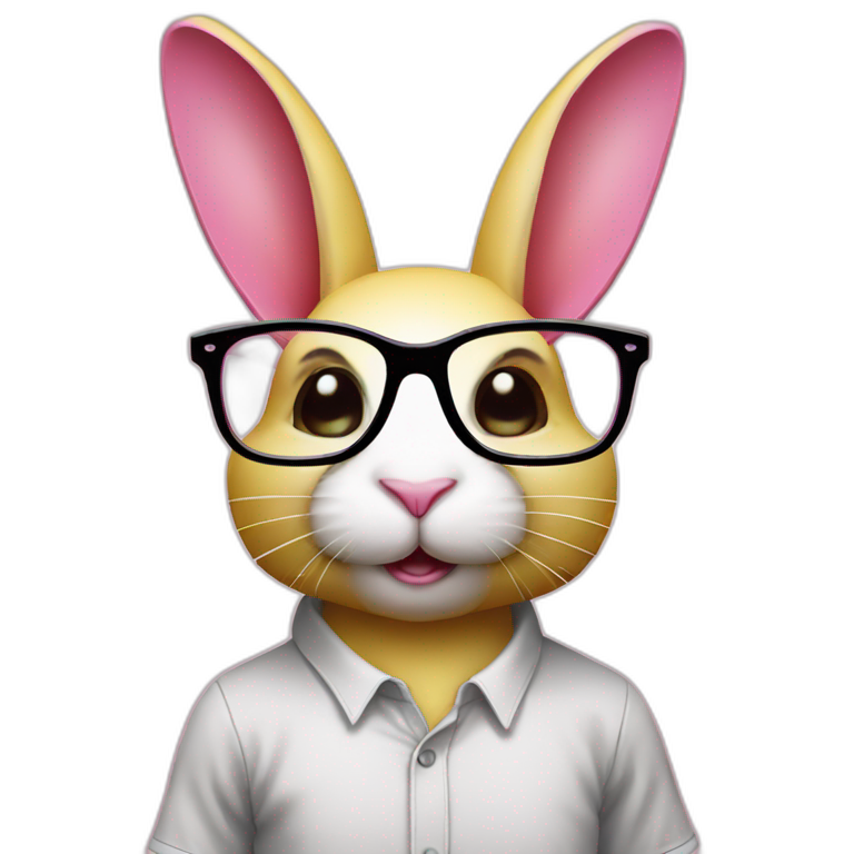 Specialist pink rabbit with glasses shirt yellow emoji