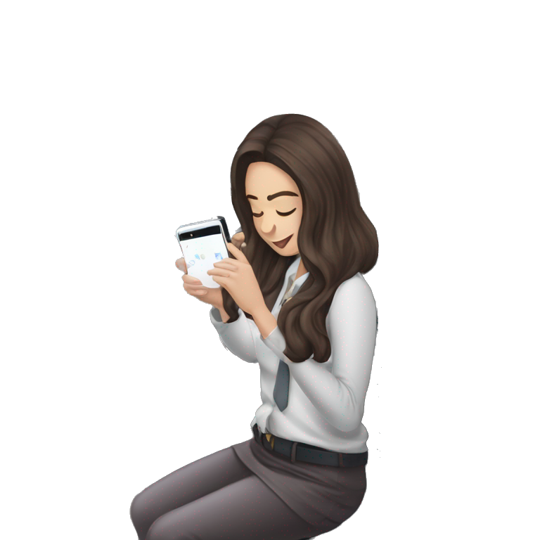 brown hair girl holding phone emoji