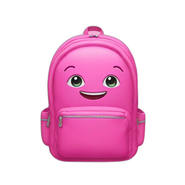 Pink backpack with eyes and smile emoji