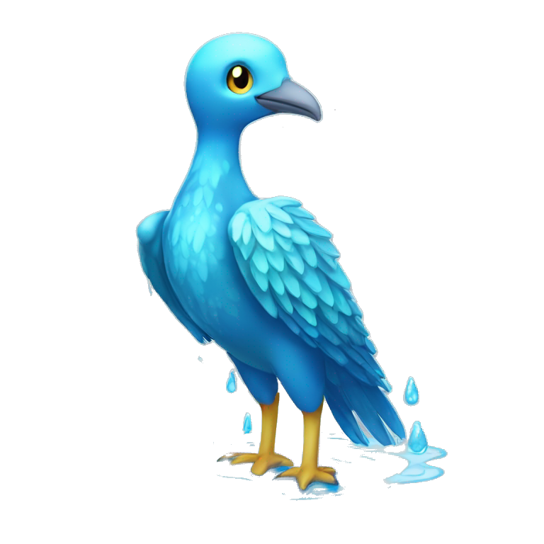 Wet dripping watery Cool Cute Fantasy legendary blue sea-bird water-type-Hydro-Phoenix-avian Fakemon full body emoji