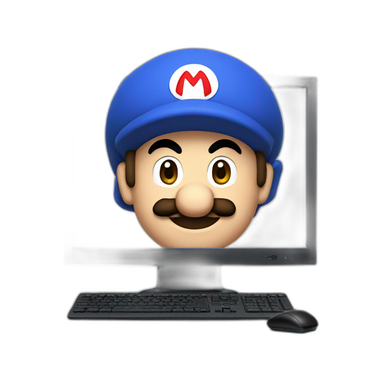 Mario behind a computer emoji