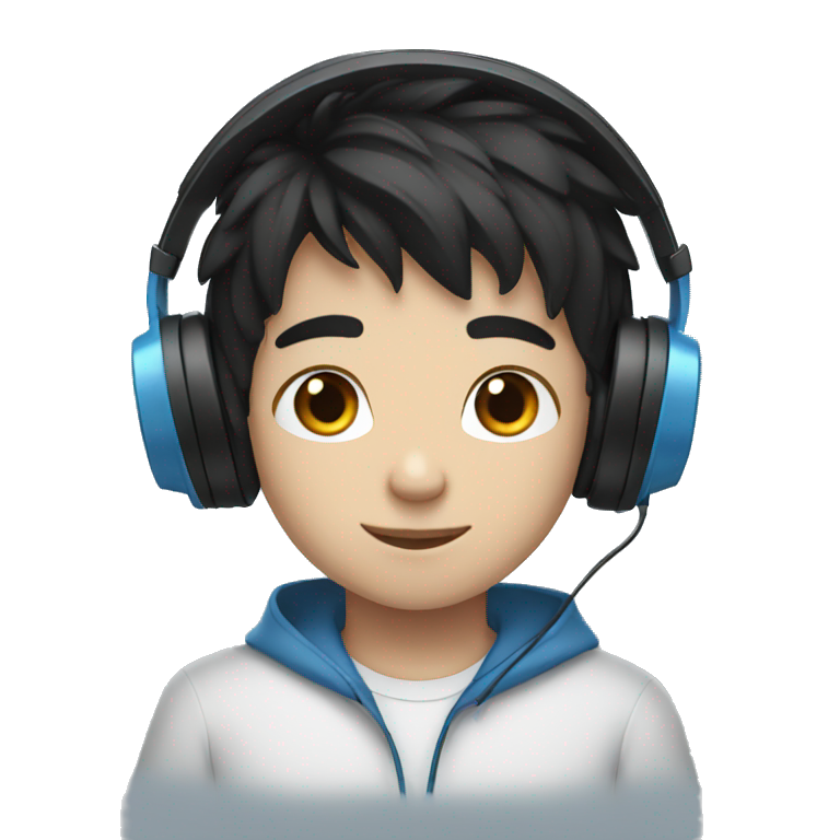 Black hair blue eyes boy with headphones emoji