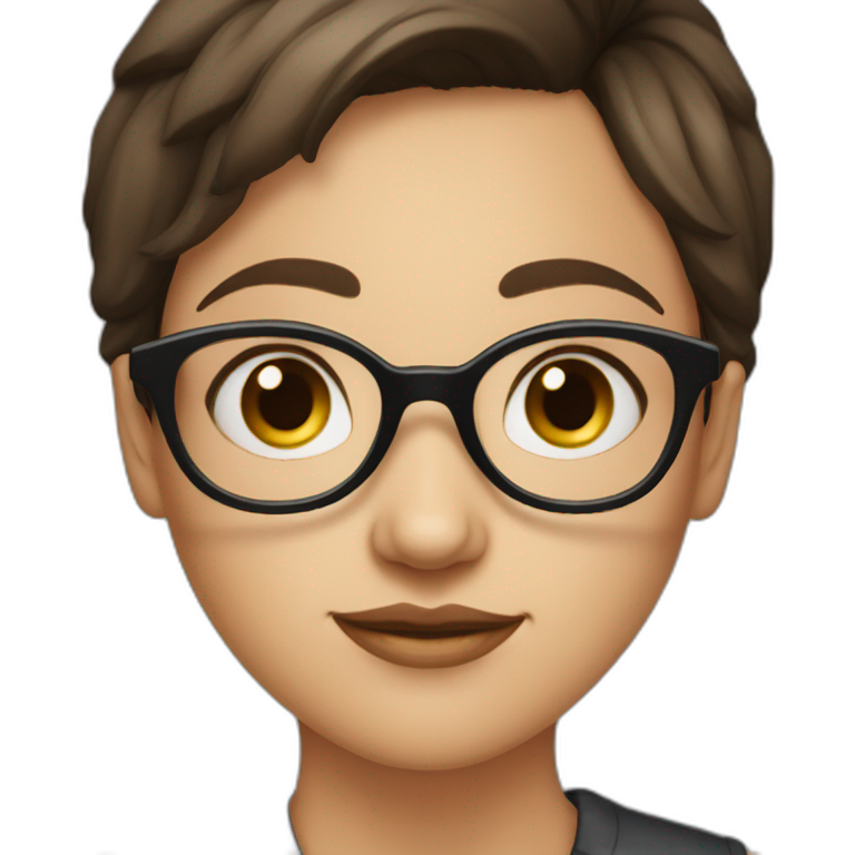 A girl with short brunette hair with a big triangular nose, big eyes and spectacles  emoji