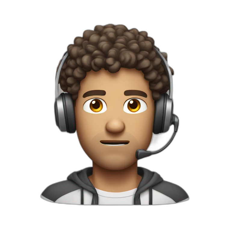 angry curly brown short hair guy with a headset emoji