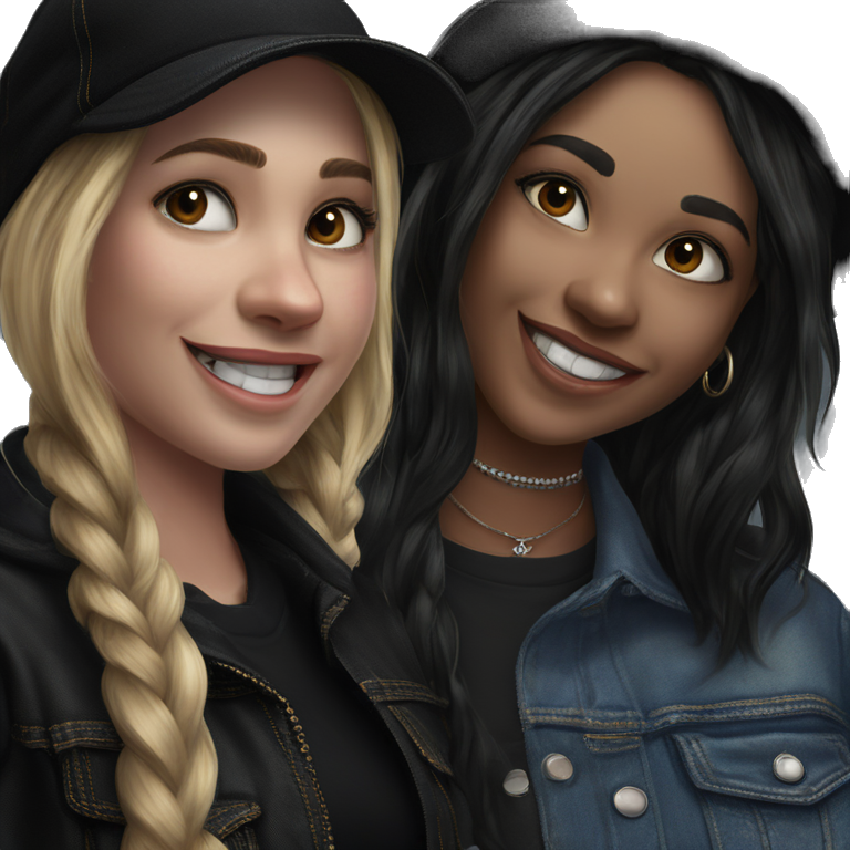 two girls smiling together. emoji