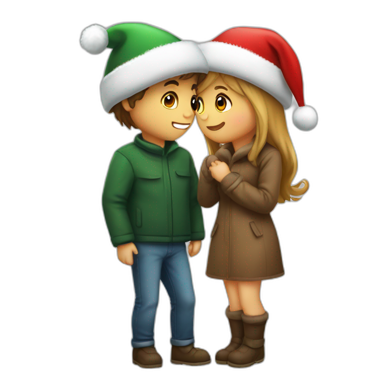 boy and girl kissing with cristmass hat emoji