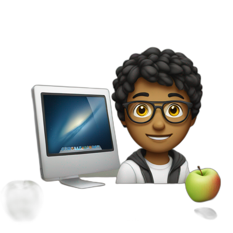 Teen Computer Nerd with apple laptop in front emoji