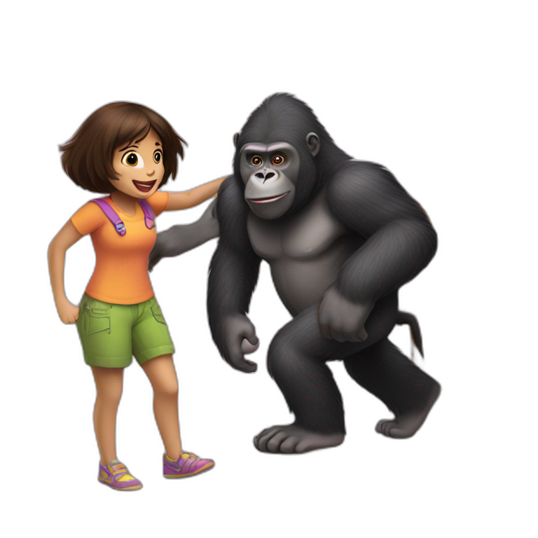 Gorilla carrying dora the explorer towards an open door emoji