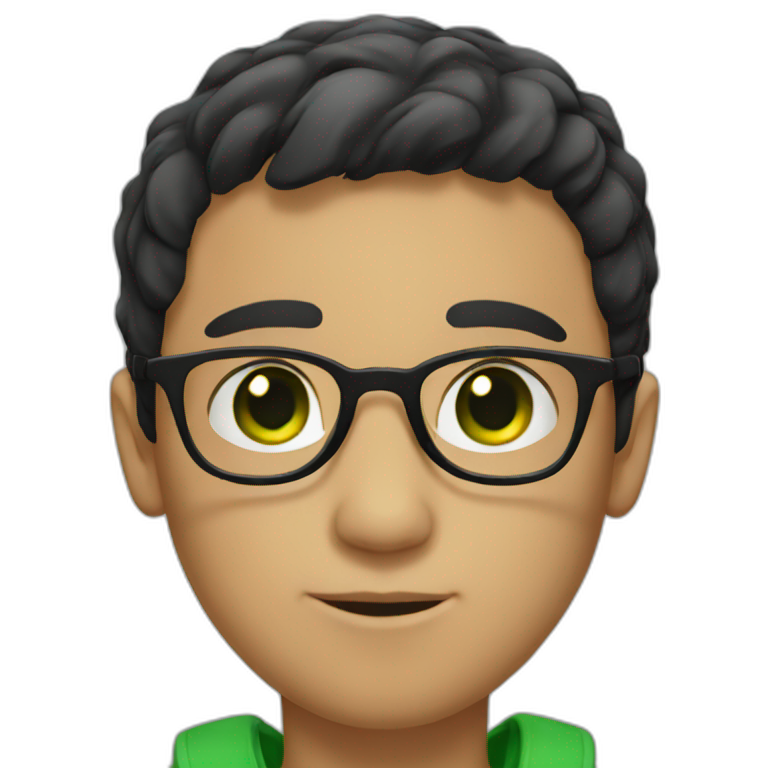 boy with green eyes, glasses, with black short hair emoji