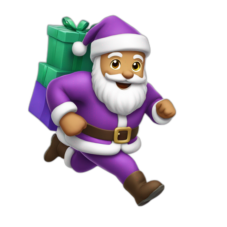 Santa Claus dressed in purple running to deliver presents emoji