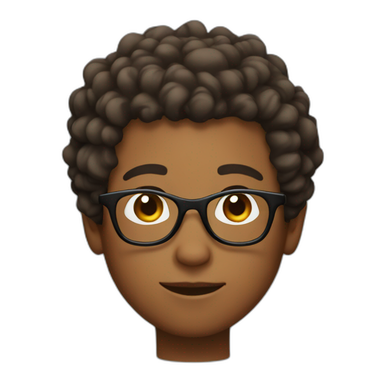brown skin boy with short curly hair with glasses emoji