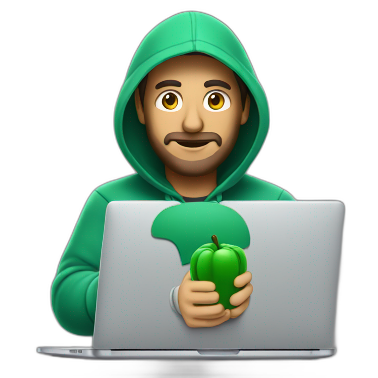 Italian Developer with hoodie coding on a macbook emoji