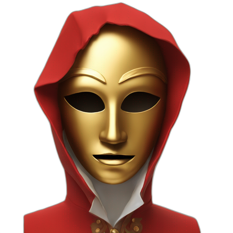 distant view of abstract renaissance mask in red coat, 4K resolution emoji