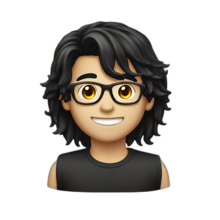 glasses black long hair happy boy emoji