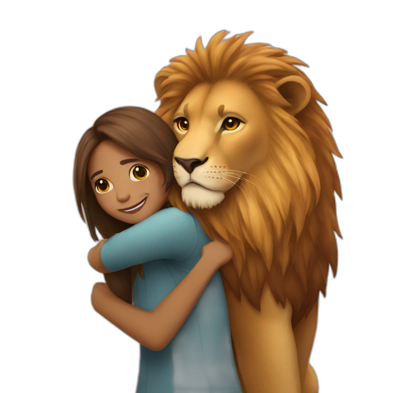 Lion and girl hugging emoji