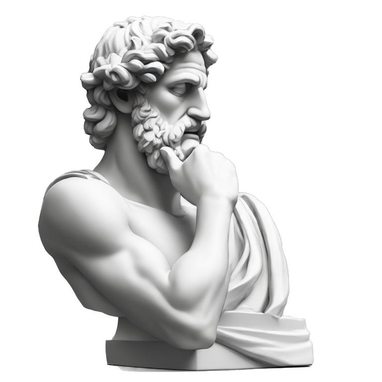 Ancient Greek King Odysseus Statue Thinking with Hand on Chin, Bust only, All white emoji