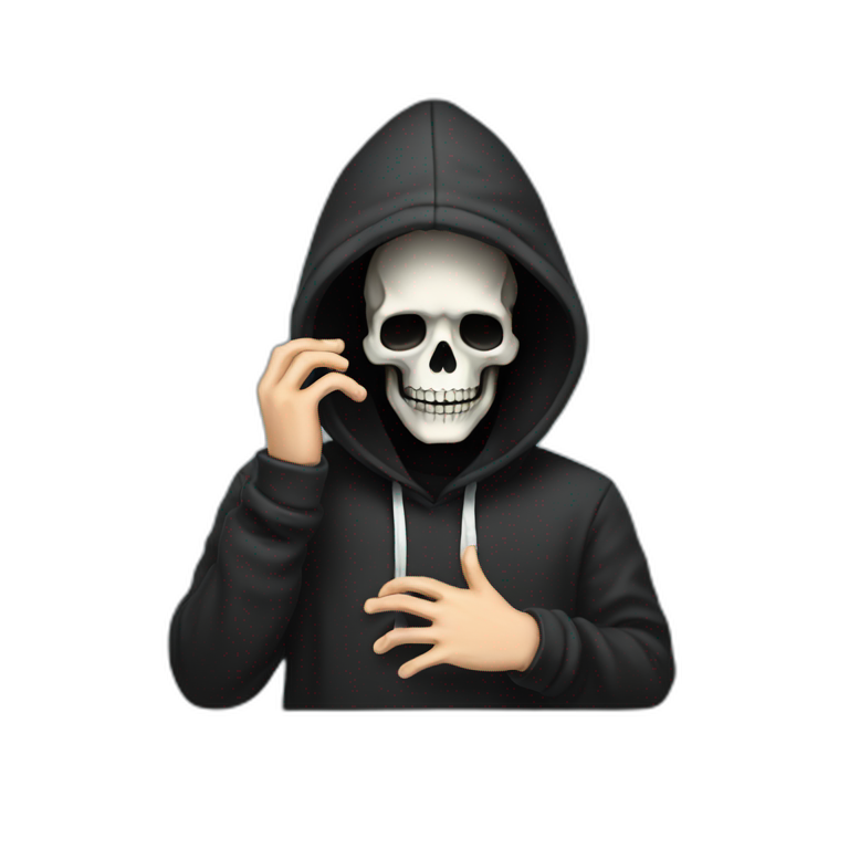 Skeleton programmer in black hoodie get face palm emoji