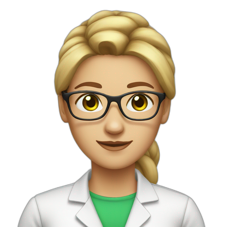 chemist female light brown ponytail light skin green eyes with glasses emoji
