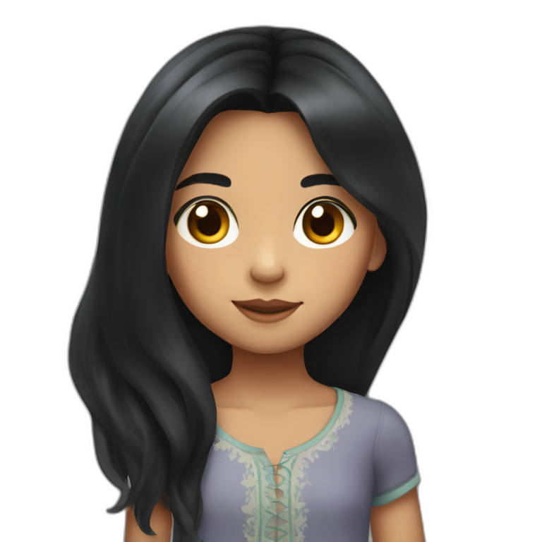 11 years old girl with long black hair and Portuguese skin  emoji