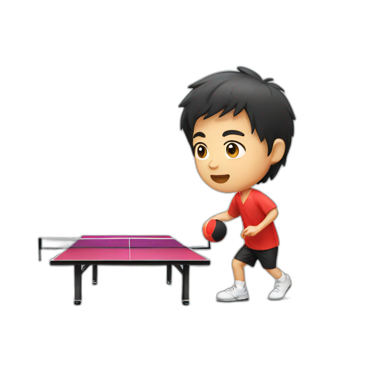 cute Asian boy with table tennis emoji