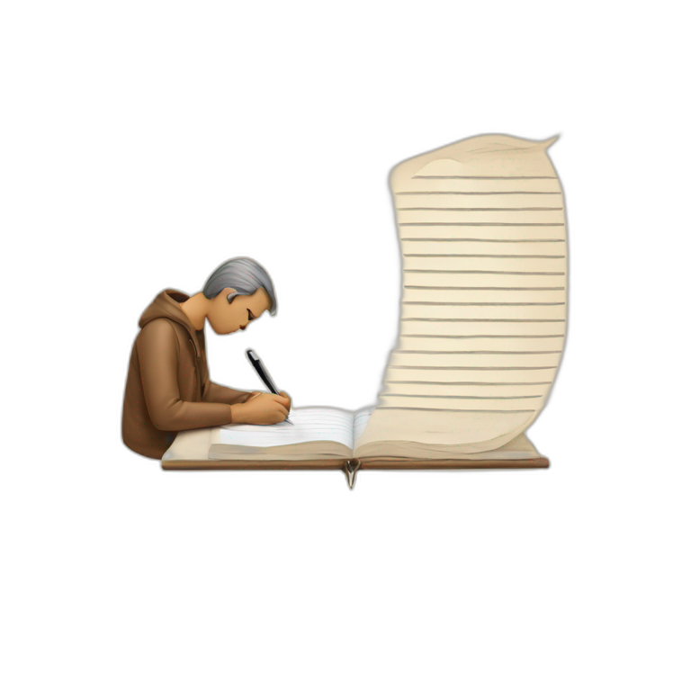 a man writing with feather writing on paper emoji