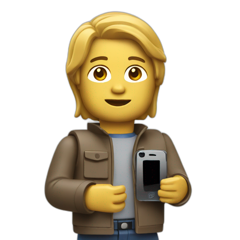 minifigure holding an iphone emoji