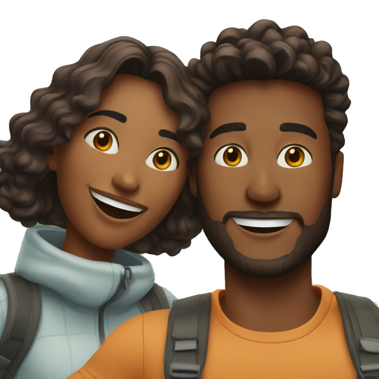 happy couple taking outdoor selfie emoji