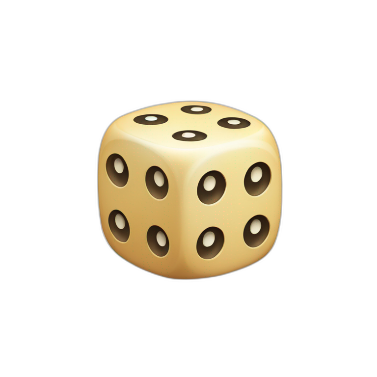 Dice with 3 dots on top, 4 dots on left, 5 dots on right emoji