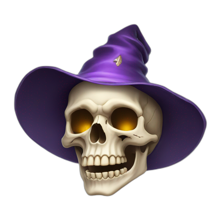 Human skull with a wizard hat emoji