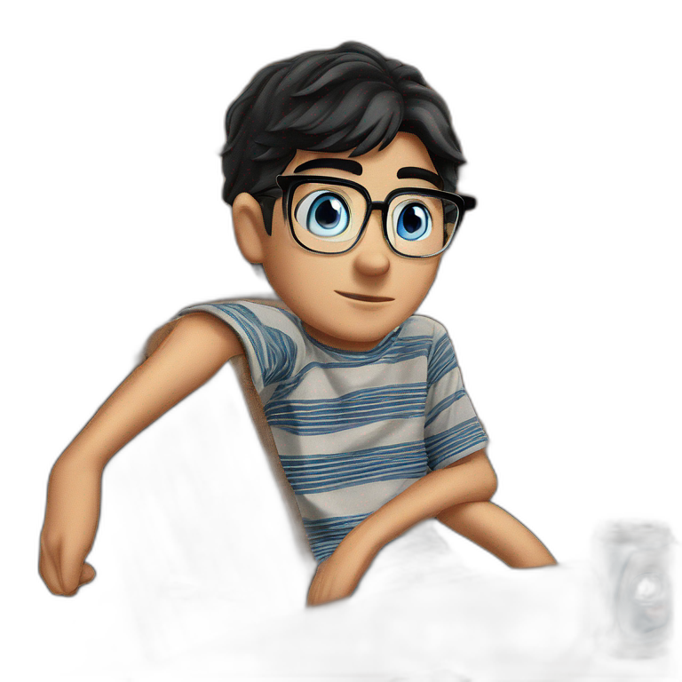Blue-eyed boy in striped shirt. emoji
