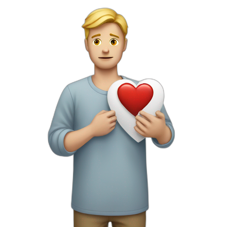 White man holding a breaking heart emoji