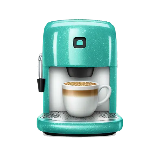Realistic tiffany blue glitter keurig coffee machine. emoji AI Emoji Generator