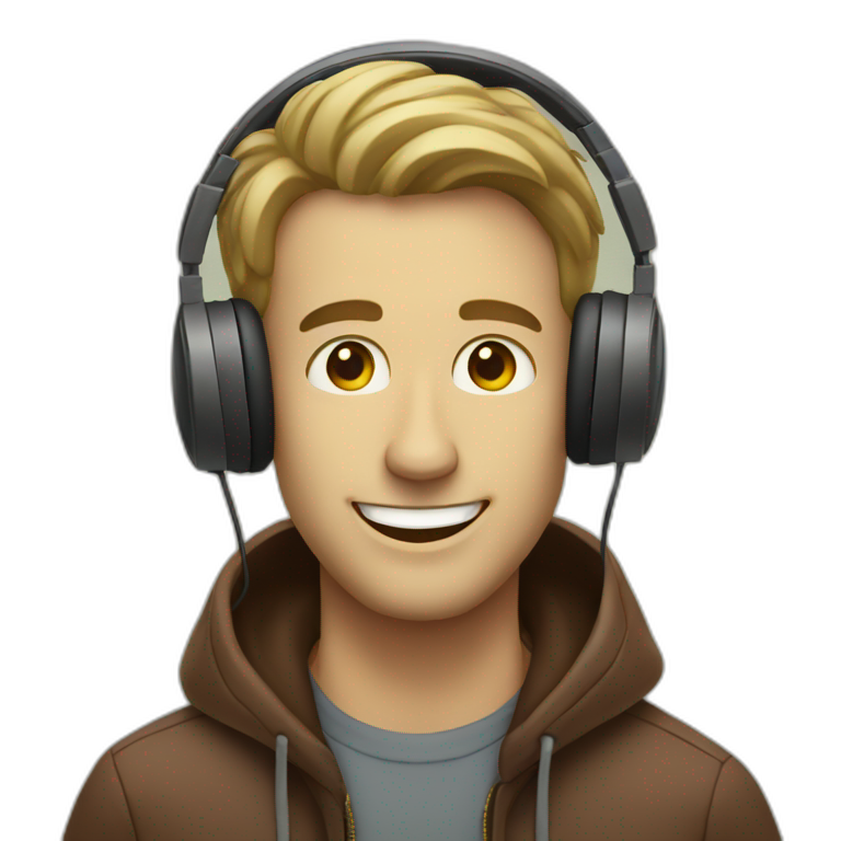 Man happy to listen to music emoji