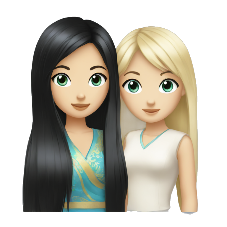 turkic black hair asian girl and blonde blue eye girl emoji