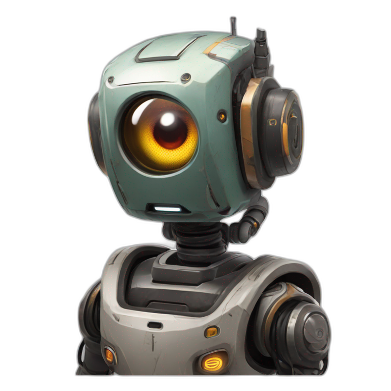 Robot called pathfinder from the game apex legends. Has one eye and a sort of tv screen on his body. Tall and very friendly emoji