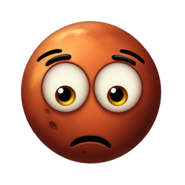 planet Mars with a cartoon spiteful face with big calm eyes emoji