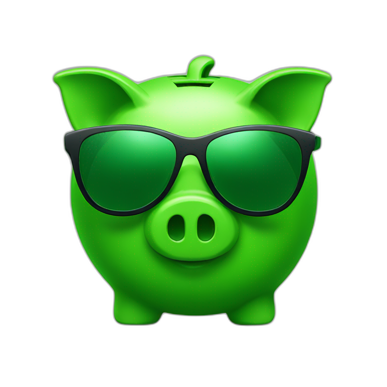 green piggybank with green sunglasses emoji