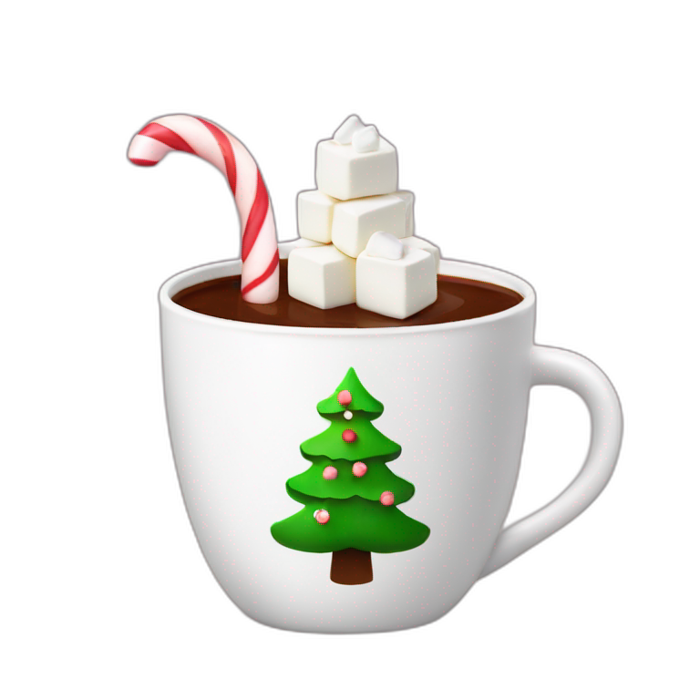 Hot chocolate with marshmallows with Christmas tree on the cup  emoji