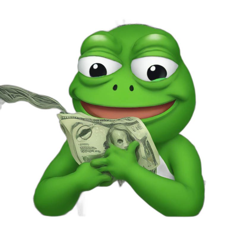 pepe the frog hold a dolar buck emoji