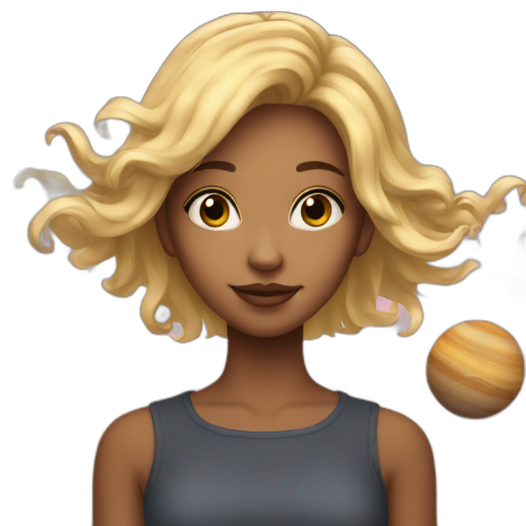A blonde girl with many planets around her emoji