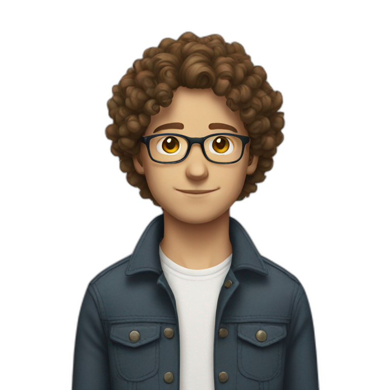 white boy curly brown hair glasses emoji