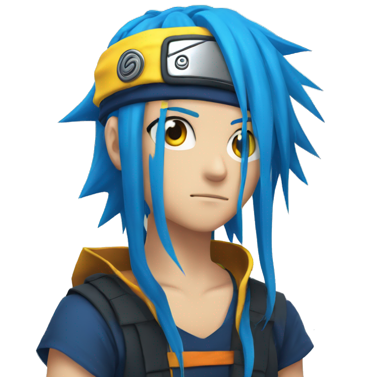 naruto character with extreme long bright blue hair, head band and yellow eyes emoji