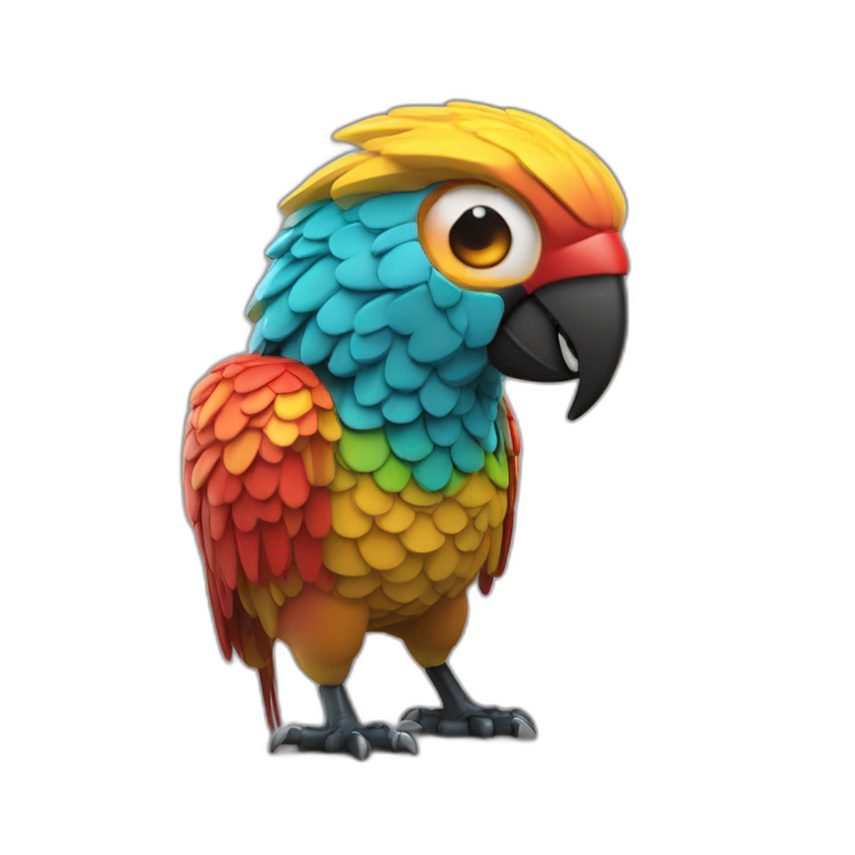 3d sphere with a cartoon Parrot skin texture with big courageous eyes emoji